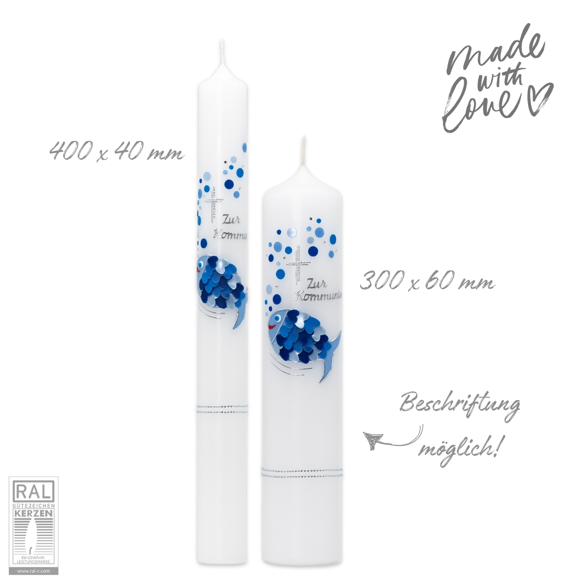 Kommunionkerzen-Konfirmationskerzen Modern Blauer Fisch für Jungen