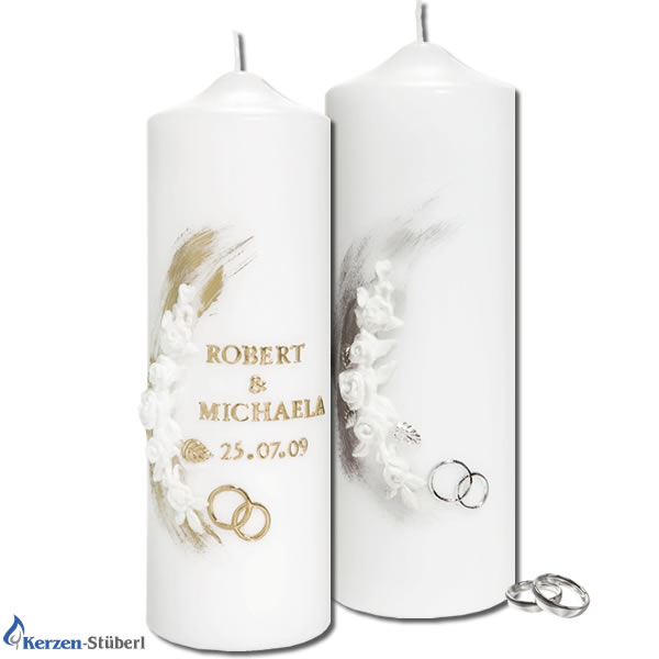 Hochzeitskerze Traukerze Weiße Rosen Hochzeit KerzenStüberl