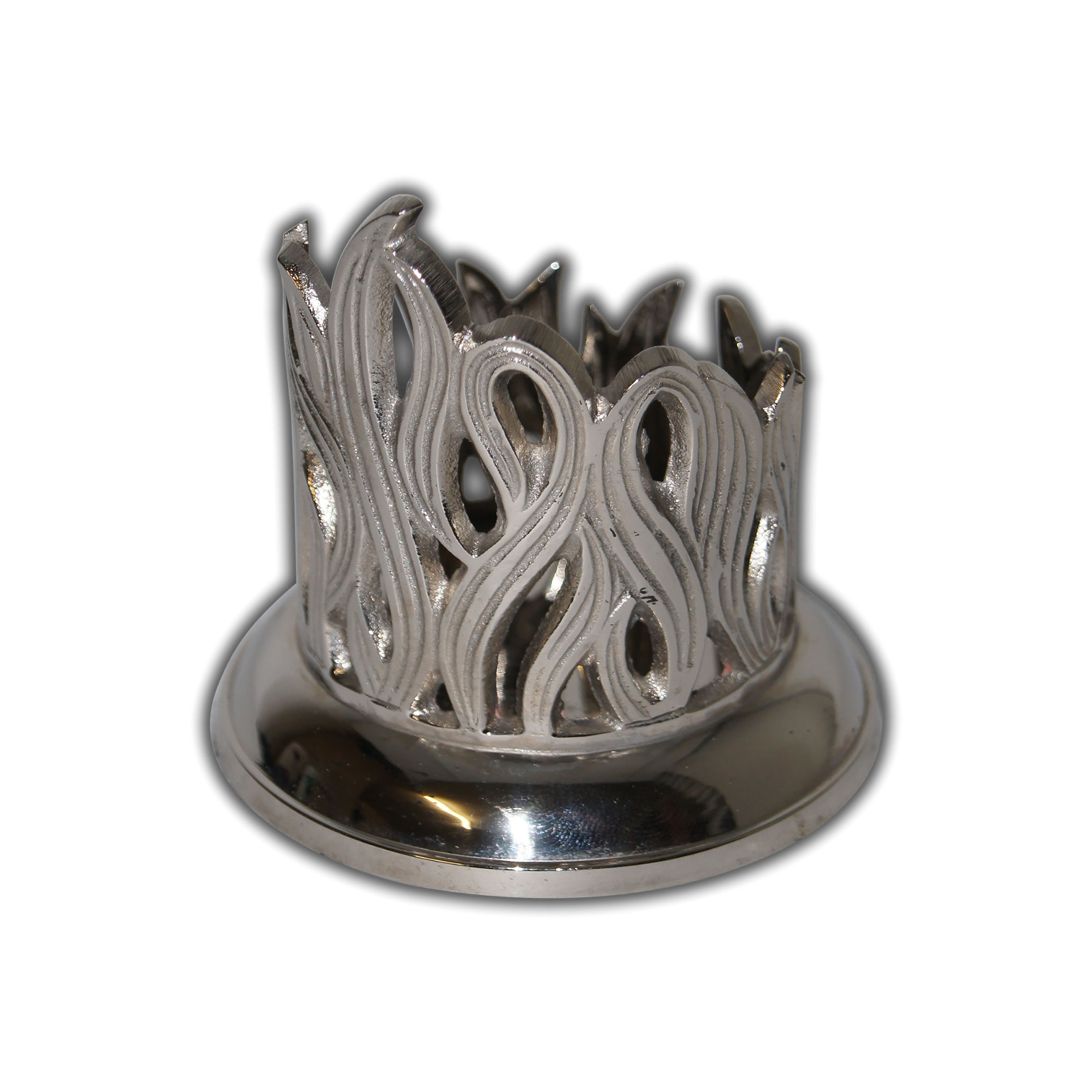 Silber Metall-Kerzenhalter Flammenmotiv | 4 cm