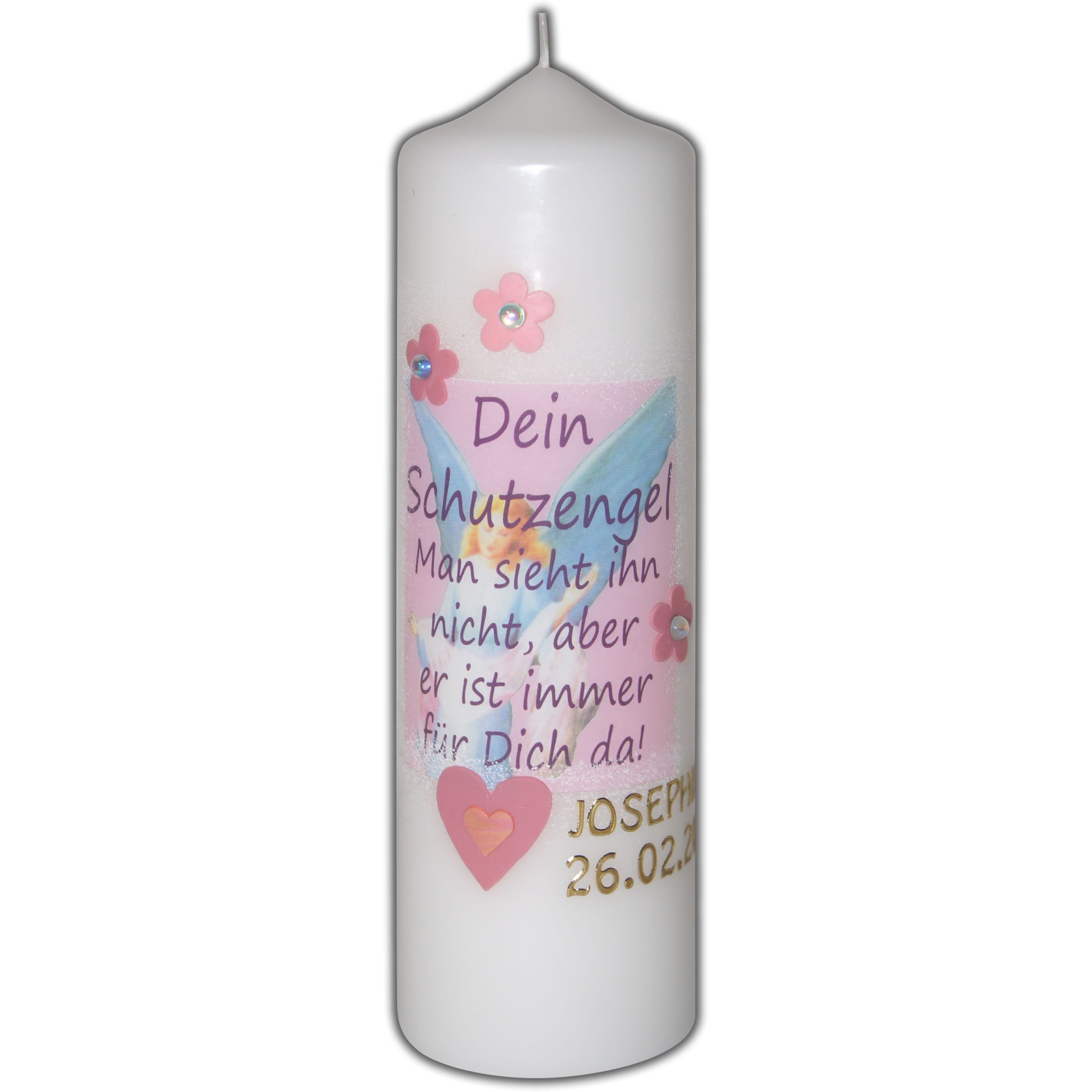 TaufkerzeRosa mit Spruch Dein Schutzengel KerzenStüberl