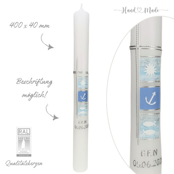 Kommunionskerze - Taufkerze Stilvoll Jungen - Blau Test