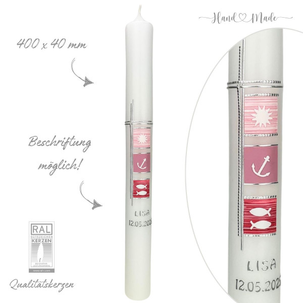 Kommunionskerze - Taufkerze Stilvoll Mädchen - Rosa Test
