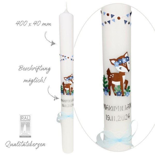 Kommunionskerze - Taufkerze - Reh - Rehlein - Blau Test