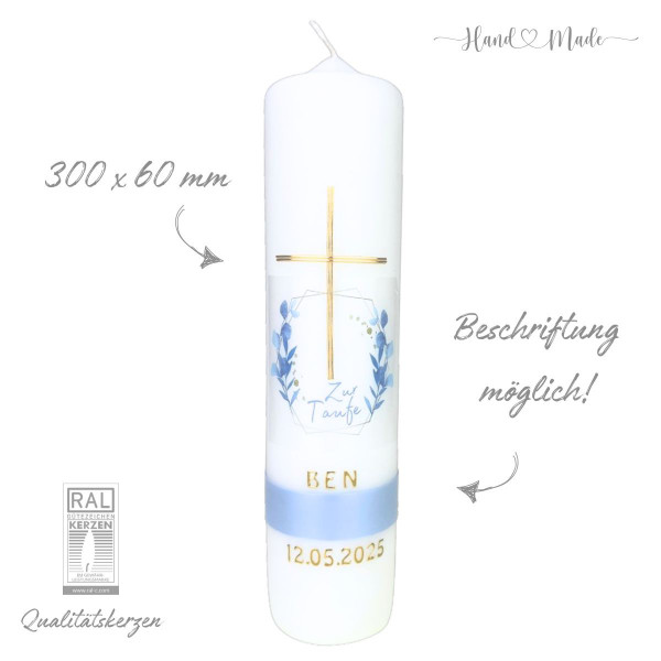 Taufkerze Geometrie Eucalyptus Jungen Blau Test