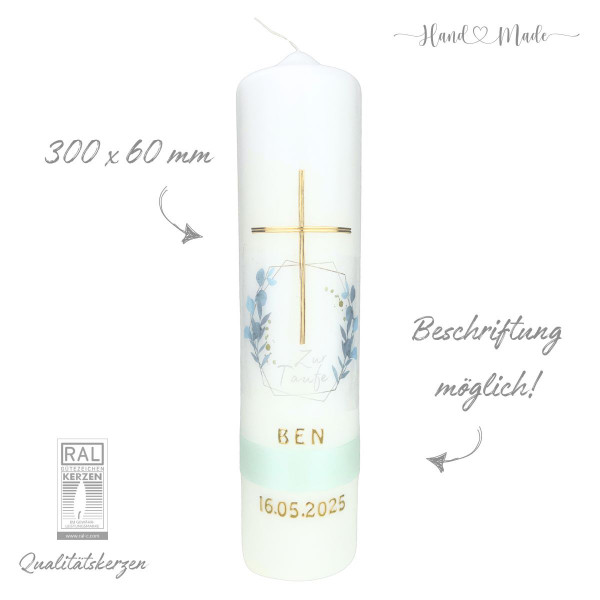 Taufkerze Geometrie Eucalyptus Jungen &amp; Mädchen Neutral Mint Test