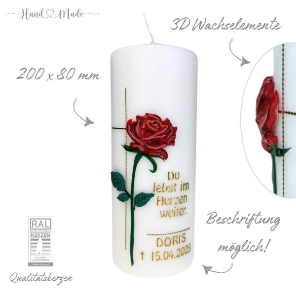 Trauerkerze-Gedenkkerze | Rote Rose Test