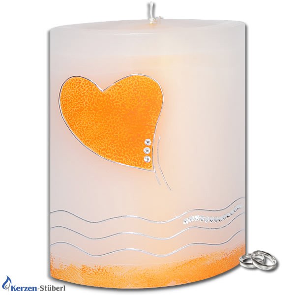 Hochzeitskerze-Swarovski-Herz-Apricot-Silber-Welle