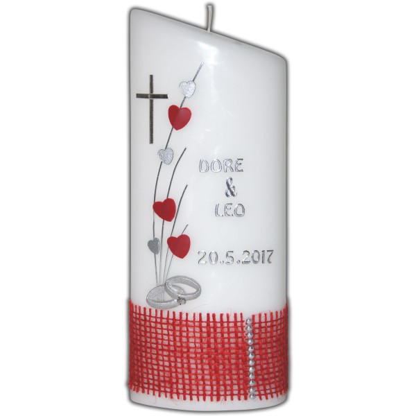Hochzeitskerze-Brautkerze-Herzen-Juteband-Rot Test