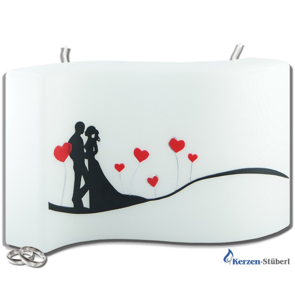 Hochzeitskerze mit Brautpaar und Herzen