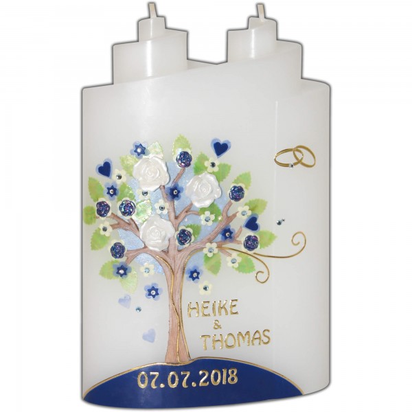 Hochzeitskerze-Brautkerze mit Herzen und Blüten