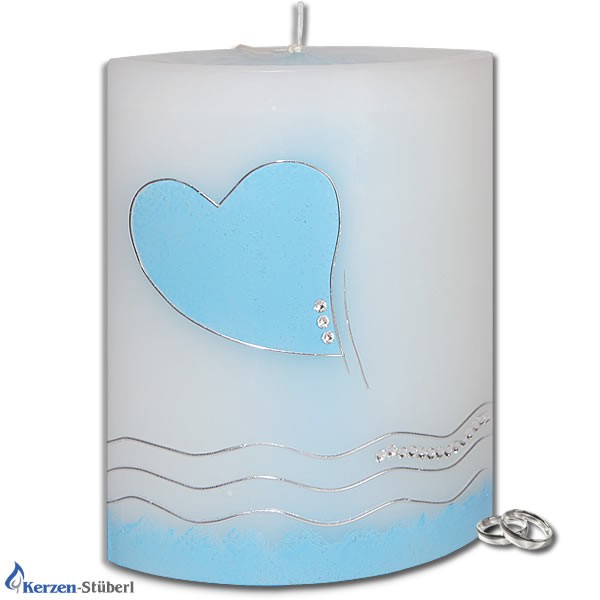 Hochzeitskerze-Swarovski-Herz-Hellblau-Silber-Welle