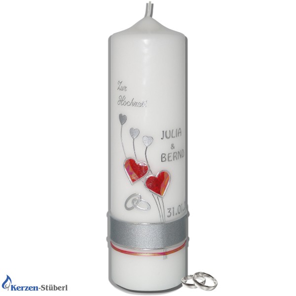 Hochzeitskerze modern mit Herzen