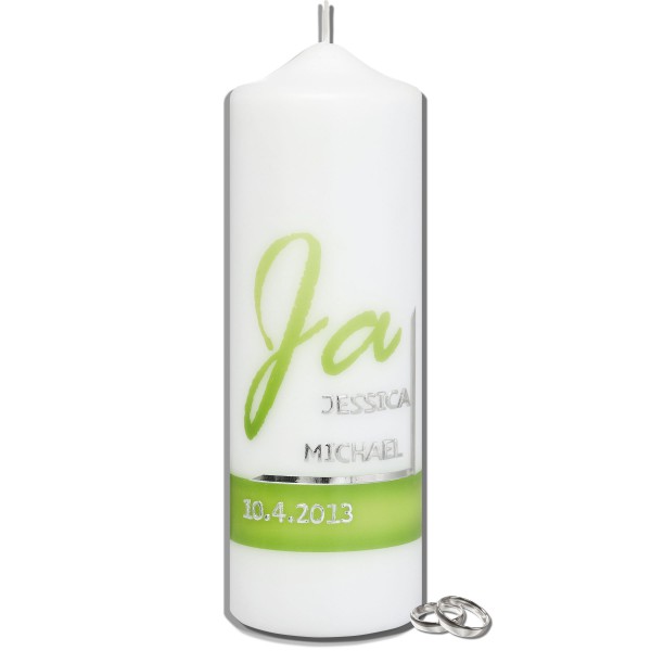 Hochzeitskerze-Modern-Ja-Grün-Silber