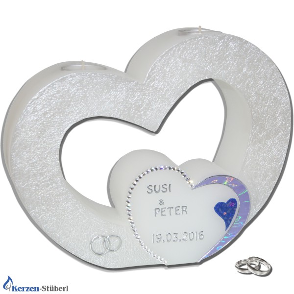 Hochzeitskerze Herz mit Swarovski in Flieder