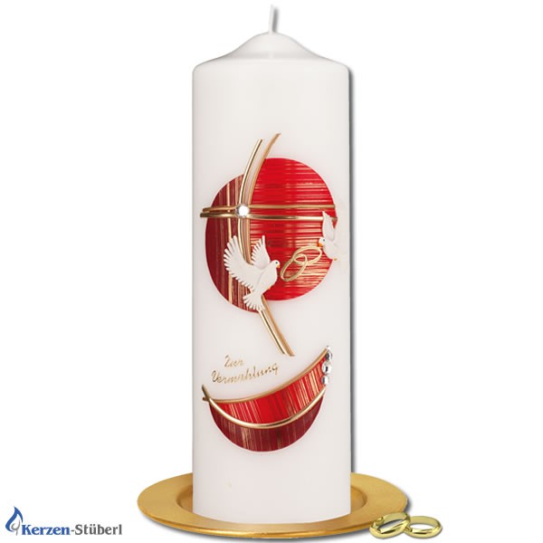 Hochzeitskerze-Traukerze-Brautkerze | Stumpenkerze Rot-Gold
