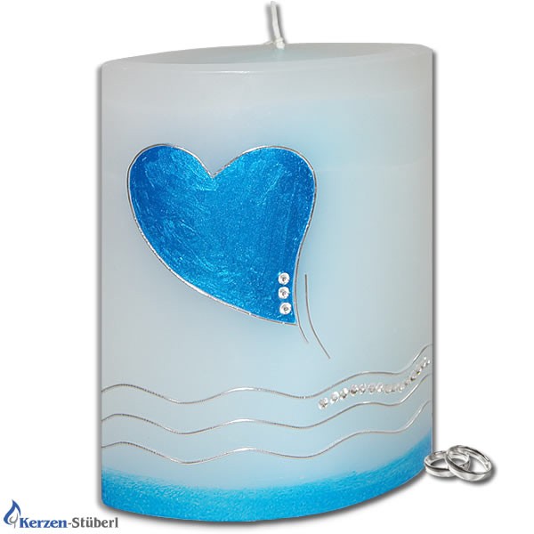 Hochzeitskerze-Swarovski-Herz-Blau-Silber-Welle