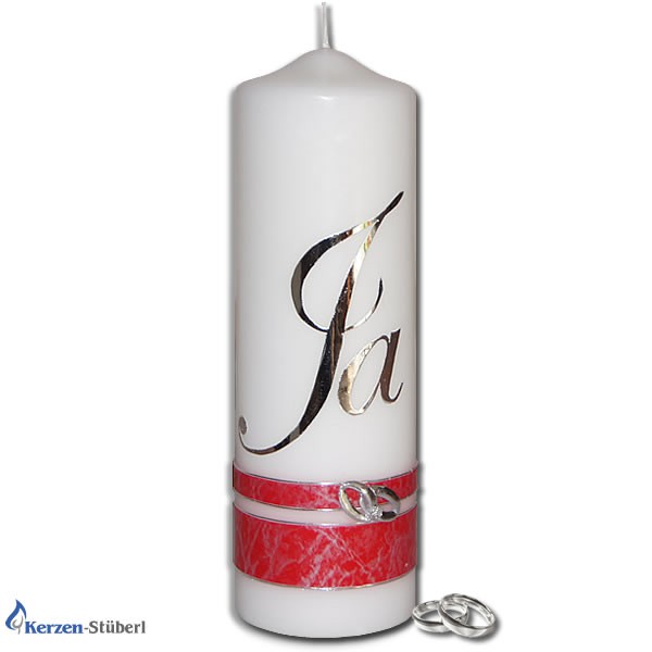 Moderne Hochzeitskerze Rot-Silber