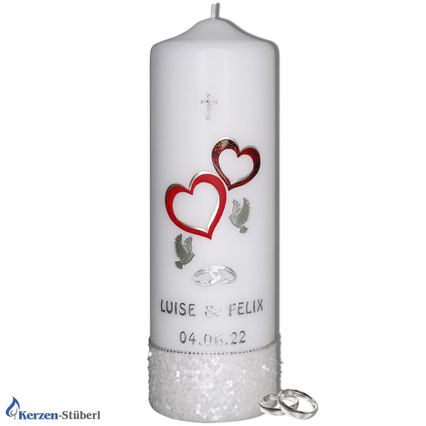 Hochzeitskerze-Brautkerze | Herzen und Glitter Test