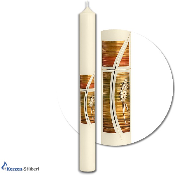 Kommunionkerzen-Konfirmationskerzen-Modern-geschwungenes Kreuz - Ähre
