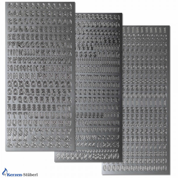Konturensticker-Buchstaben-Zahlen im Set-Silber Test