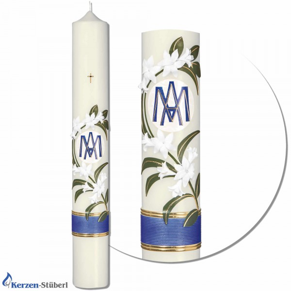 Moderne Marienkerze mit weißen Lilien Test