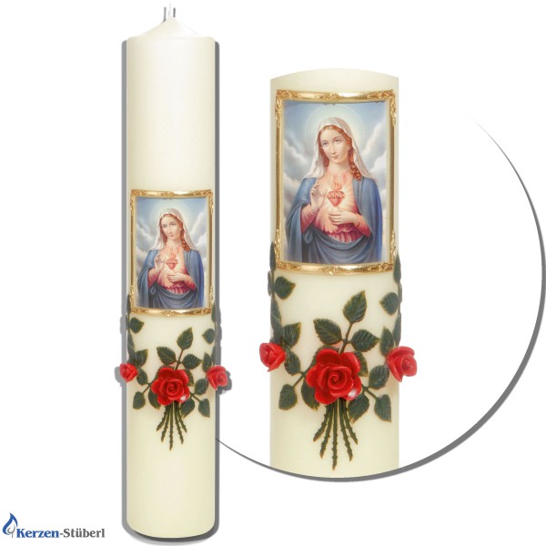 Marienkerze - Kerze Maria Mutter Gottes - Rote Rosen