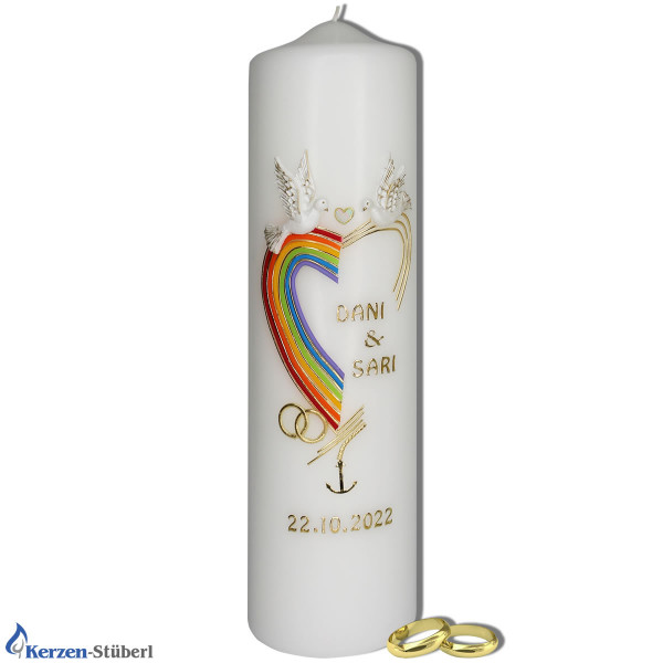 Regenbogen-Hochzeitskerze-Tauben-Gold Test