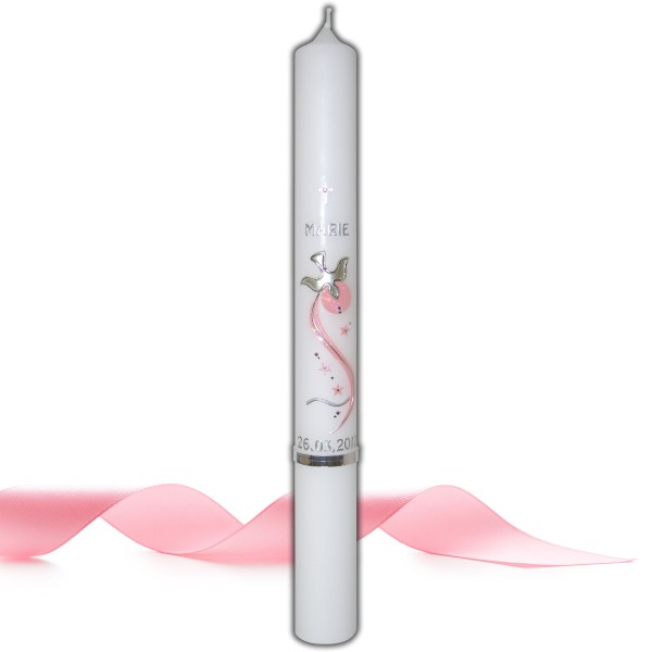 Taufkerze Mädchen Rosa-Silber