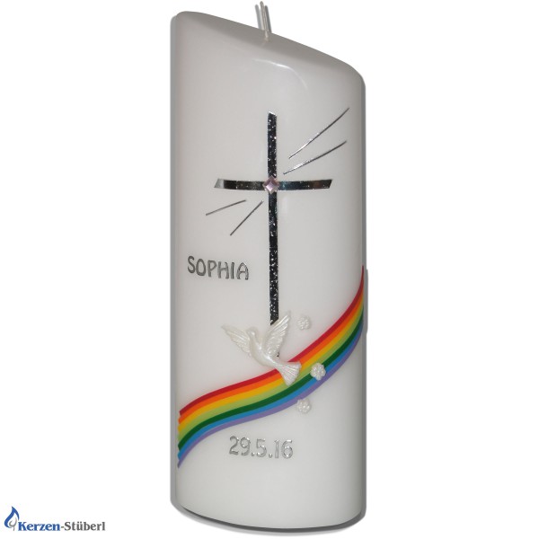 Zeitlose Taufkerze mit Regenbogen