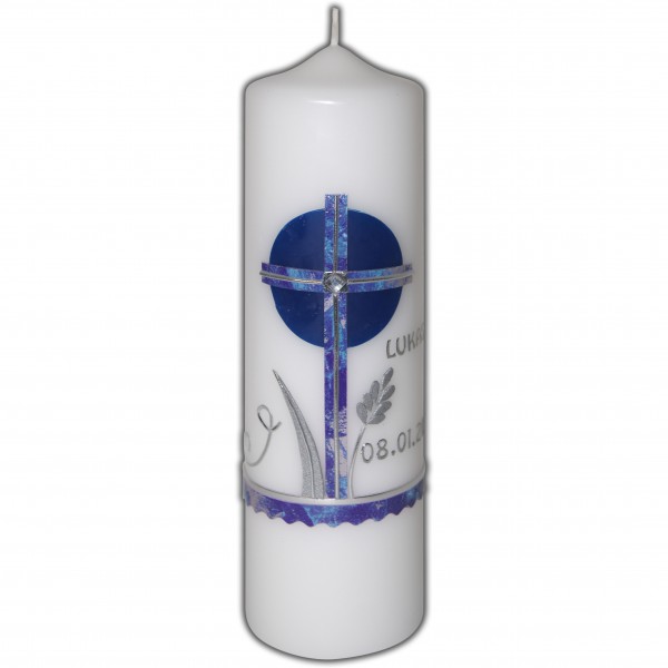 Taufkerze Blau Silber Jungen