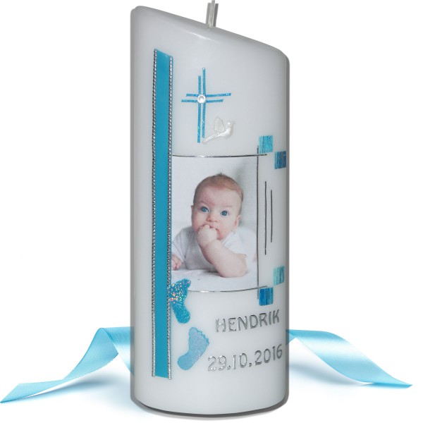 Taufkerze-Fotokerze für Jungen mit Babyfüßchen Test
