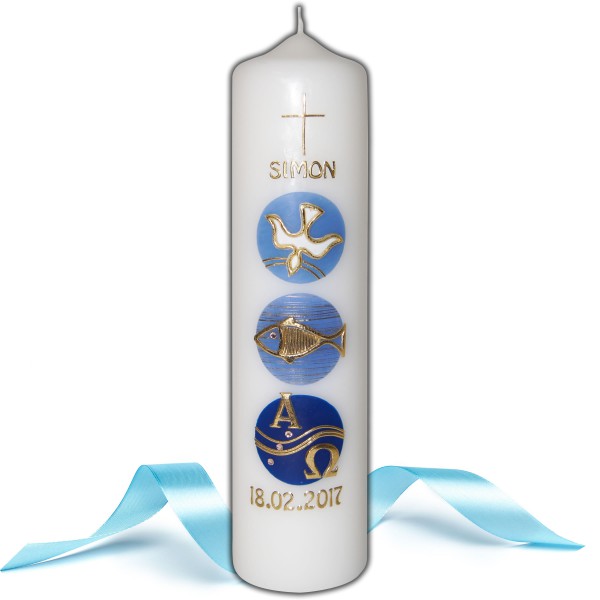 Taufkerze für Jungen Blau-Gold Test