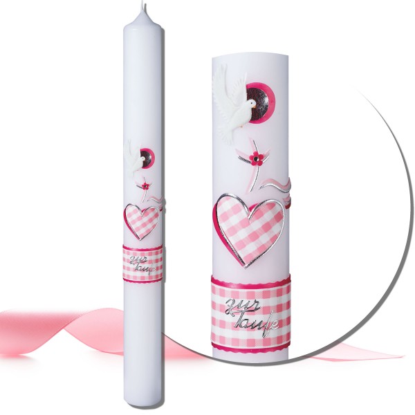 Taufkerze für Mädchen Rosa-Silber | Landhaus