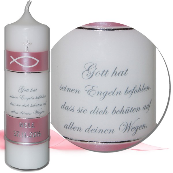 Taufkerze mit Spruch für Mädchen & SwarovskiKreuz KerzenStüberl