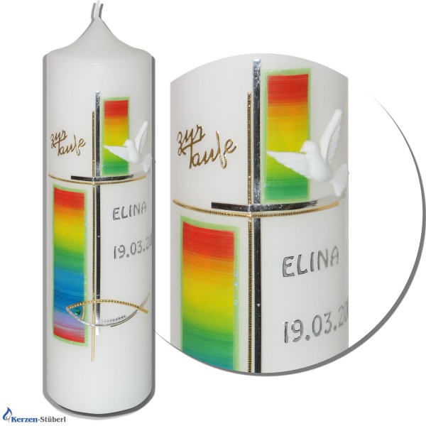Taufkerze Regenbogen