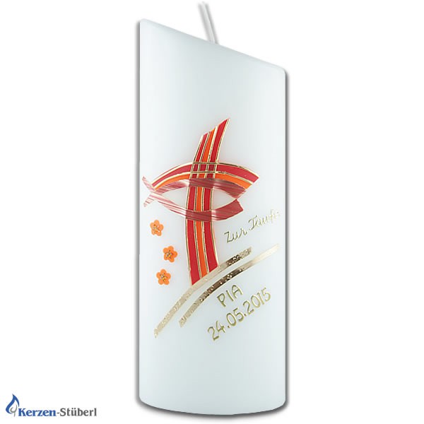 Taufkerze Fisch Kreuz Rot Gold Test