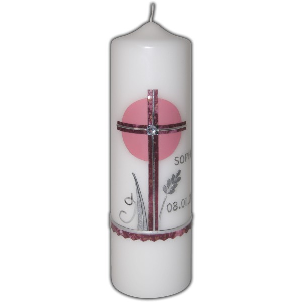 Taufkerze Rot-Rose Silber