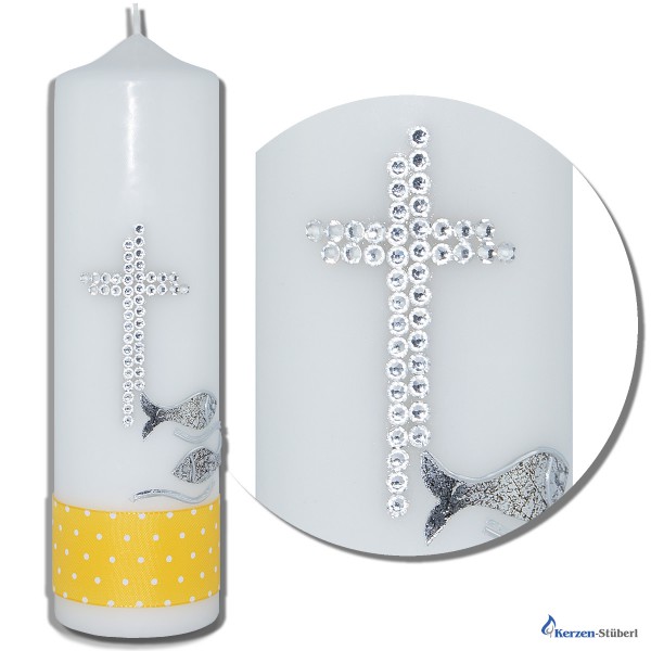 Taufkerze mit Swarovski-Kreuz Test