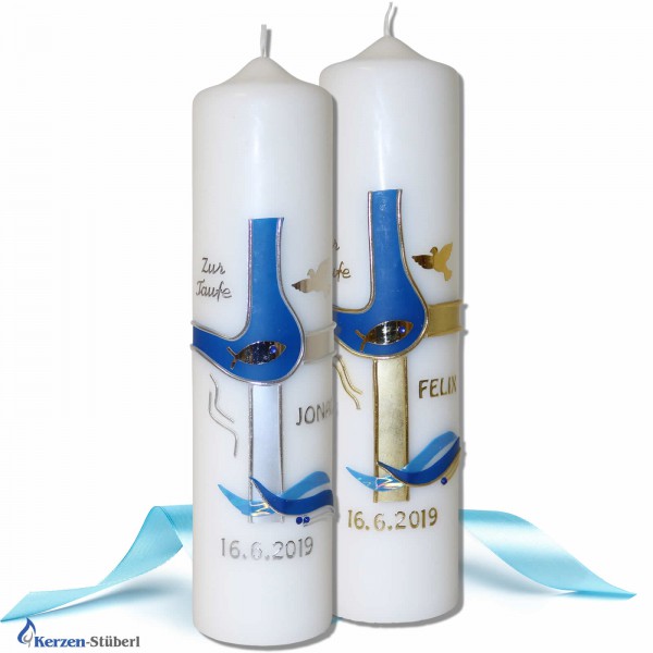 Jungen-Taufkerzen | Blau-Silber & Blau-Gold