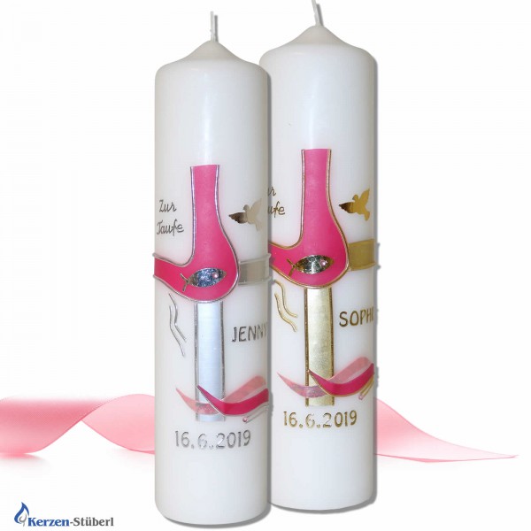 Taufkerzen-Mädchen-Rosa-Gold-Silber
