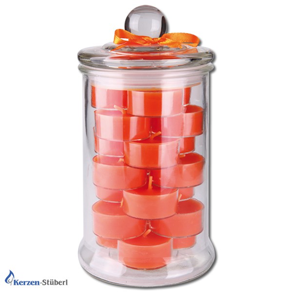 Teelicht im Dekoglas in Orange