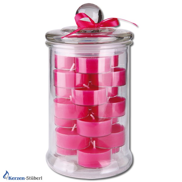 Teelicht im Glas in der Farbe Pink Test