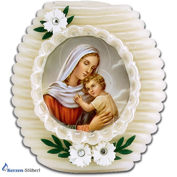 Wachsstock Maria mit Kind und Blumen