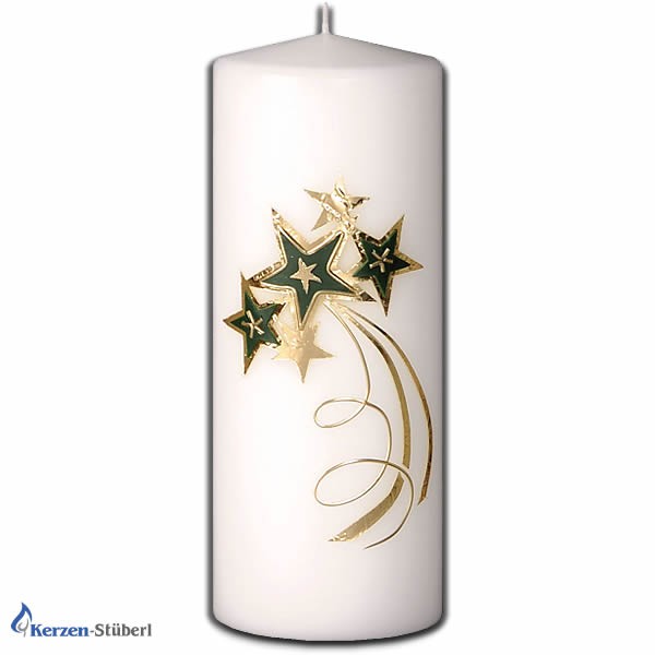 Weihnachtskerzen-Adventskerzen-Grün-Gold-Stern-Christmas-Candle