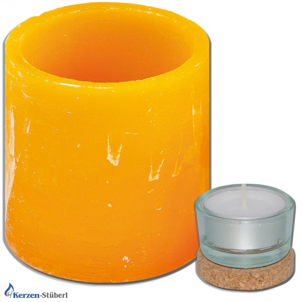Windlicht - Wachswindlicht - Zylinder | Orange